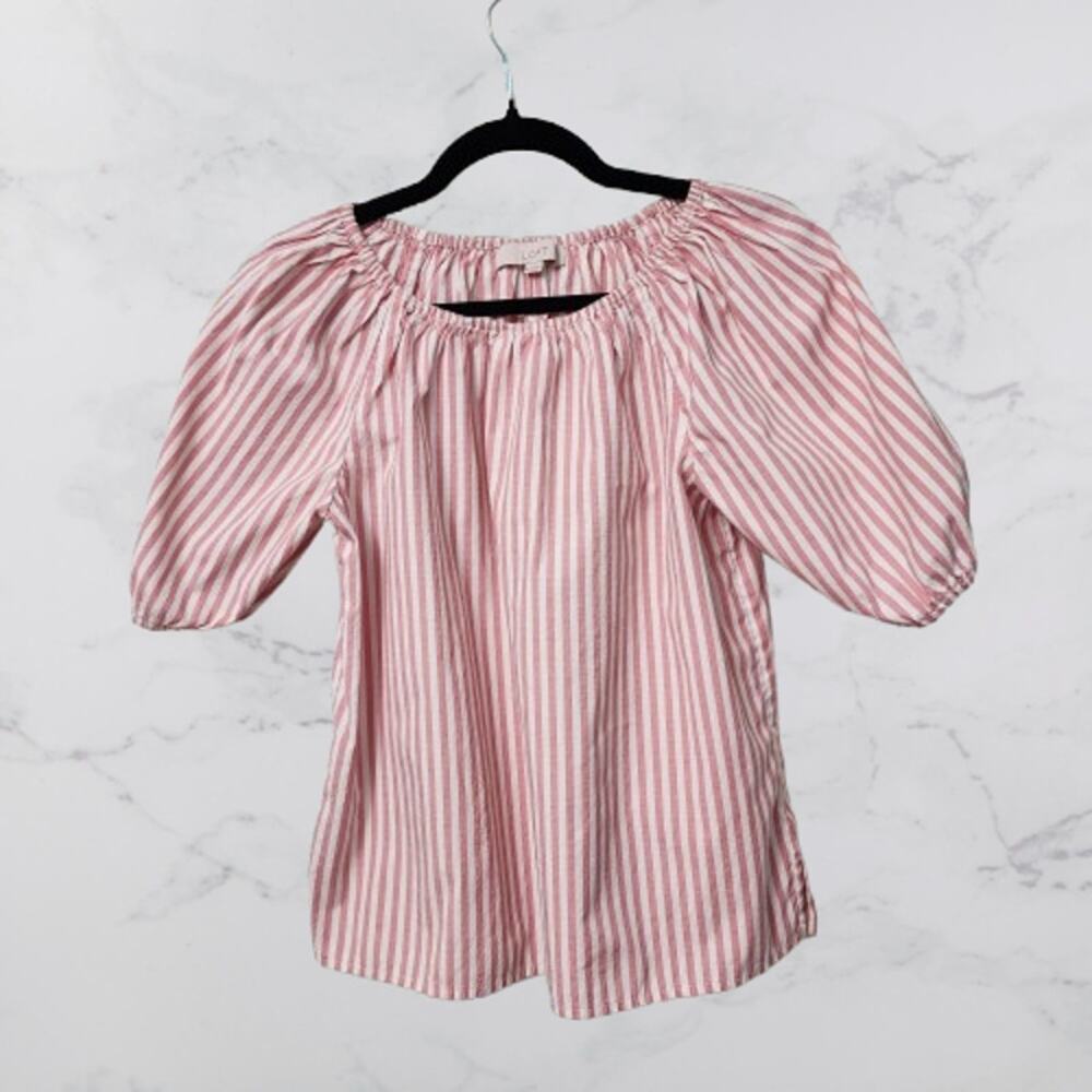 LOFT Pink & White Striped Top XS